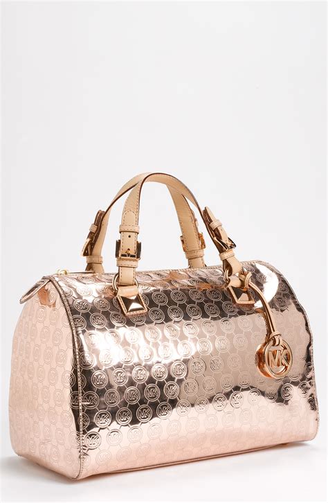 michael kors grey and rose gold purse|Michael Kors gold purse large.